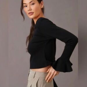 ANTHROPOLOGIE MAEVE Black Flouncy Bell Sleeves Crop Top